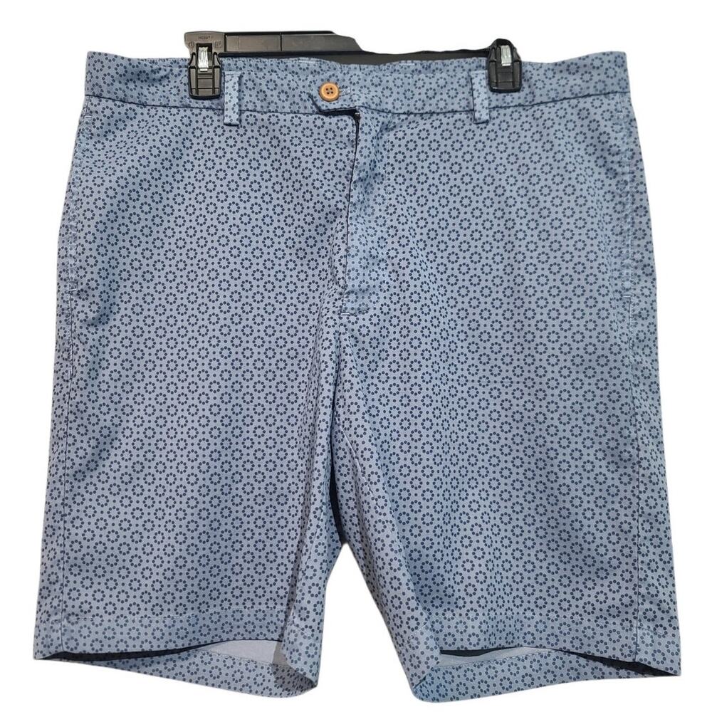 Turtleston - 36 -Men's Light Blue Printed Flat Front Golf Shorts